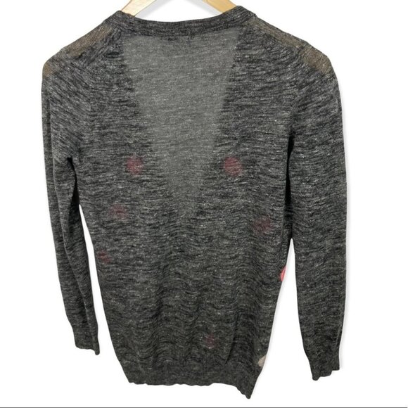 Madewell Fairweather Double Dot Linen Cardigan‎ Sweater Grey Pink Size XS Boho - Picture 5 of 15